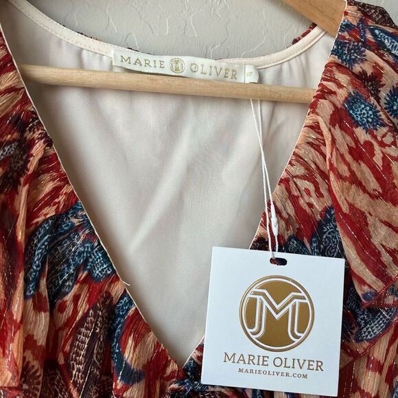 NWT Marie Oliver Dress Metallic Tiered Ruffle Gemma Mini Dress Red Size XS‎ - Picture 5 of 11